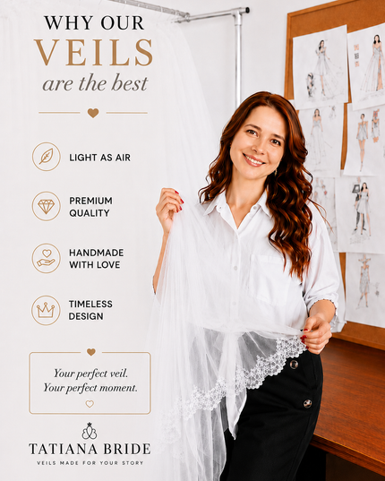 Handmade Two Tier Bridal Veil – Ivory Horsehair Trim