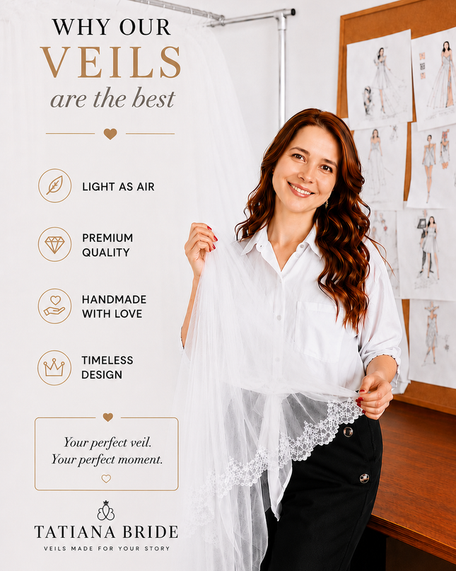 Handmade Ivory Pearl Veil – Italian Tulle Chapel Bride