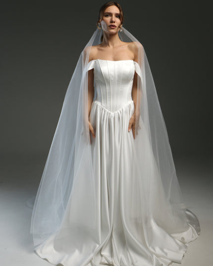 Blusher Drop Veil – Sheer Two-Layer Cathedral Wedding Veil with Raw Edge | Dramatic Long Illusion Bridal Veil