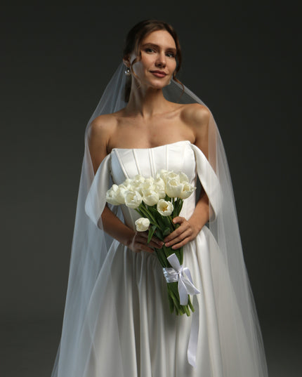 Blusher Drop Veil – Sheer Two-Layer Cathedral Wedding Veil with Raw Edge | Dramatic Long Illusion Bridal Veil