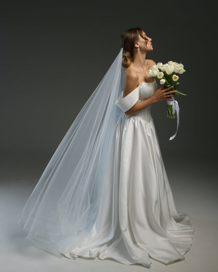 Blusher Drop Veil – Sheer Two-Layer Cathedral Wedding Veil with Raw Edge | Dramatic Long Illusion Bridal Veil