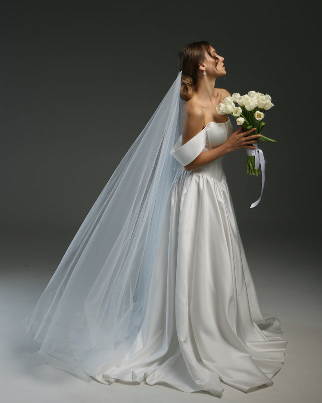 Blusher Drop Veil – Sheer Two-Layer Cathedral Wedding Veil with Raw Edge | Dramatic Long Illusion Bridal Veil