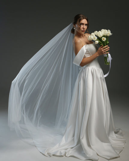 Blusher Drop Veil – Sheer Two-Layer Cathedral Wedding Veil with Raw Edge | Dramatic Long Illusion Bridal Veil