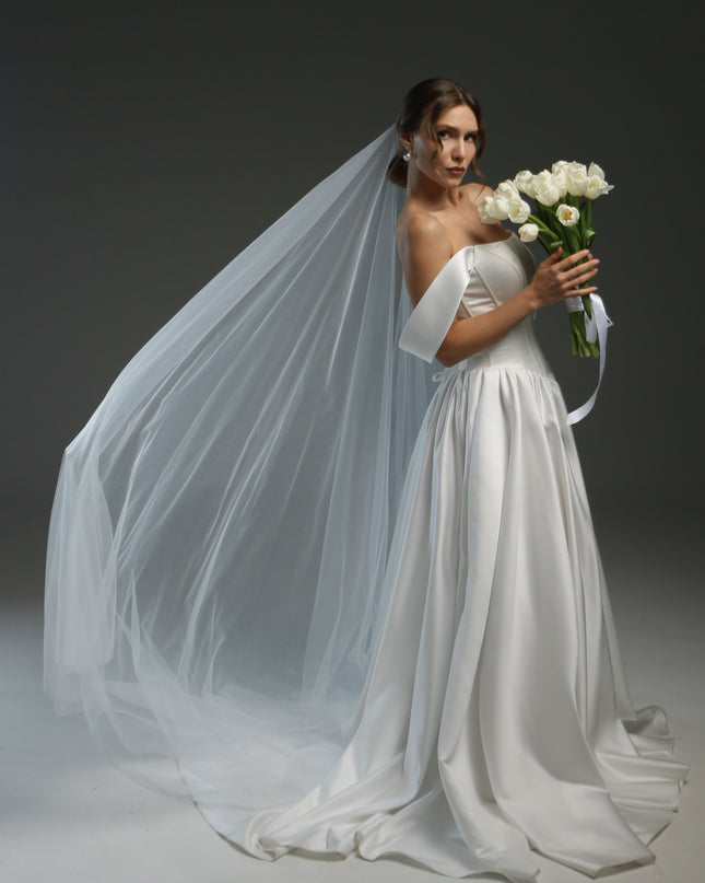 Blusher Drop Veil – Sheer Two-Layer Cathedral Wedding Veil with Raw Edge | Dramatic Long Illusion Bridal Veil