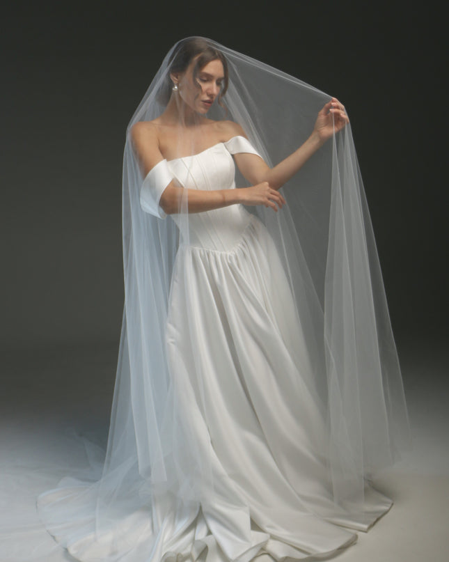 Blusher Drop Veil – Sheer Two-Layer Cathedral Wedding Veil with Raw Edge | Dramatic Long Illusion Bridal Veil