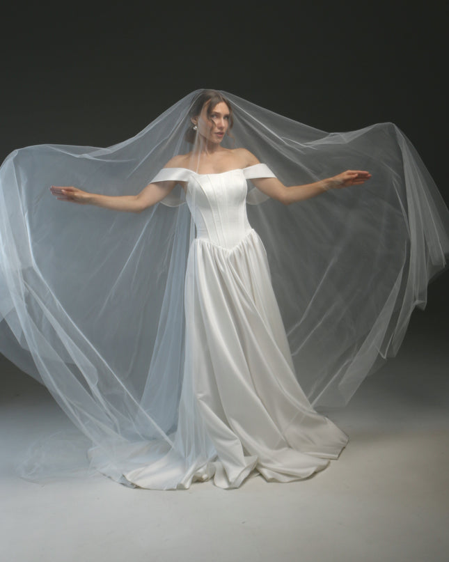 Blusher Drop Veil – Sheer Two-Layer Cathedral Wedding Veil with Raw Edge | Dramatic Long Illusion Bridal Veil
