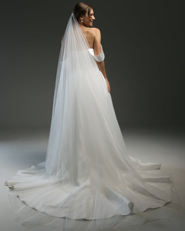 Blusher Drop Veil – Sheer Two-Layer Cathedral Wedding Veil with Raw Edge | Dramatic Long Illusion Bridal Veil