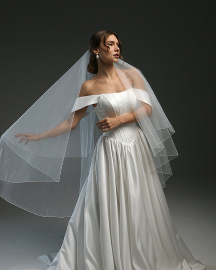 Classic Sheer Bridal Veil – Soft Tulle, 2 Layers, Floor Length with Pencil Edge