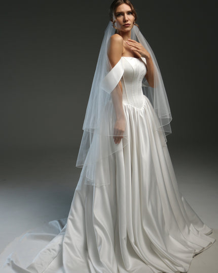 Classic Sheer Bridal Veil – Soft Tulle, 2 Layers, Floor Length with Pencil Edge