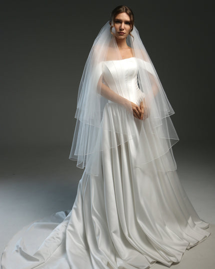 Classic Sheer Bridal Veil – Soft Tulle, 2 Layers, Floor Length with Pencil Edge