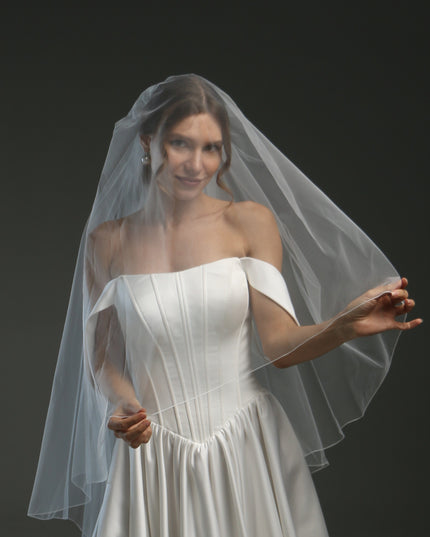 Classic Sheer Bridal Veil – Soft Tulle, 2 Layers, Floor Length with Pencil Edge