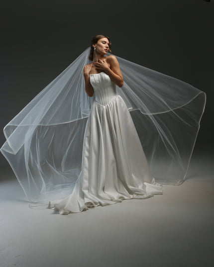 Two Tier Wedding Veil with Horsehair and Satin Ribbon Edge | Bridal Veil
