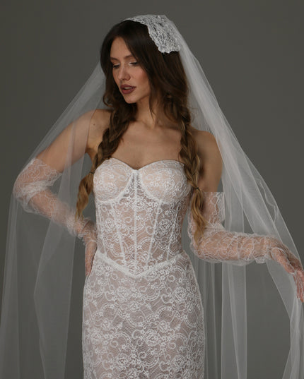 Long Cathedral Wedding Veil with Lace Juliet Cap
