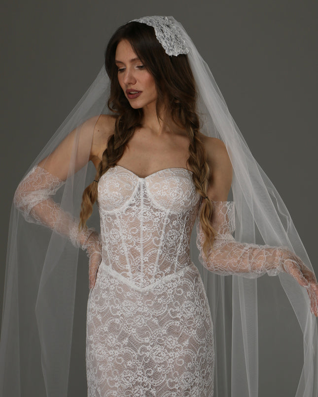 Long Cathedral Wedding Veil with Lace Juliet Cap