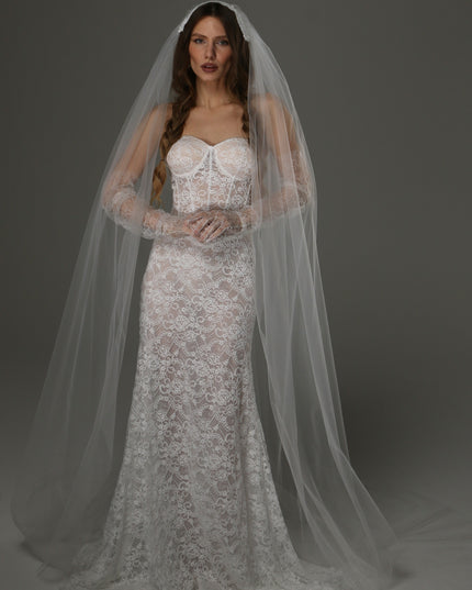 Long Cathedral Wedding Veil with Lace Juliet Cap