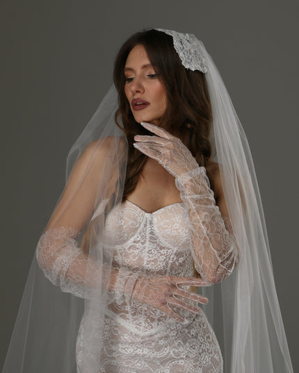 Long Cathedral Wedding Veil with Lace Juliet Cap