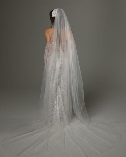 Long Cathedral Wedding Veil with Lace Juliet Cap