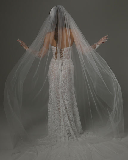 Long Cathedral Wedding Veil with Lace Juliet Cap