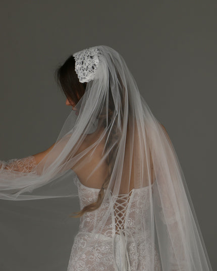 Long Cathedral Wedding Veil with Lace Juliet Cap