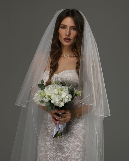 Two Tier Wedding Veil with Pencil Edge, Full Bridal Veil at Comb, Soft Tulle Veil, Classic Romantic Bridal Veil