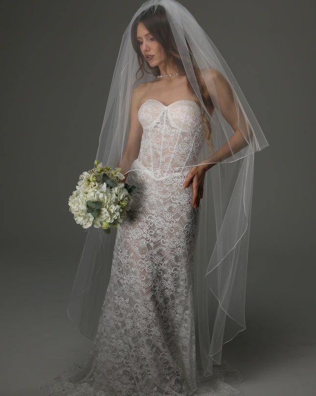 Two Tier Wedding Veil with Pencil Edge, Full Bridal Veil at Comb, Soft Tulle Veil, Classic Romantic Bridal Veil