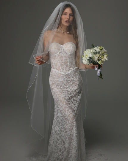 Two Tier Wedding Veil with Pencil Edge, Full Bridal Veil at Comb, Soft Tulle Veil, Classic Romantic Bridal Veil