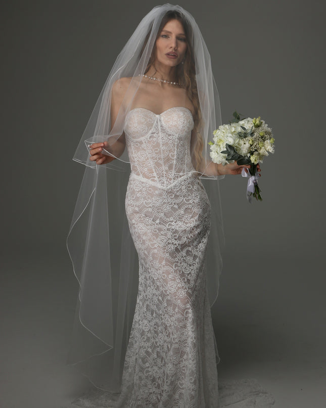 Two Tier Wedding Veil with Pencil Edge, Full Bridal Veil at Comb, Soft Tulle Veil, Classic Romantic Bridal Veil