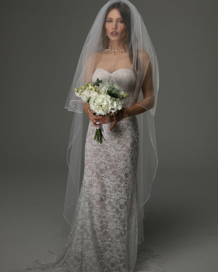 Two Tier Wedding Veil with Pencil Edge, Full Bridal Veil at Comb, Soft Tulle Veil, Classic Romantic Bridal Veil