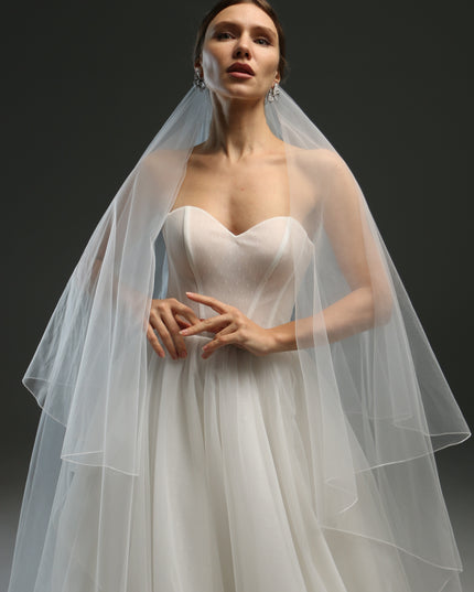 Sheer bridal veil with pencil edge – two-tier blusher veil, cathedral length, dramatic wedding veil