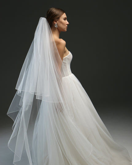 Sheer bridal veil with pencil edge – two-tier blusher veil, cathedral length, dramatic wedding veil