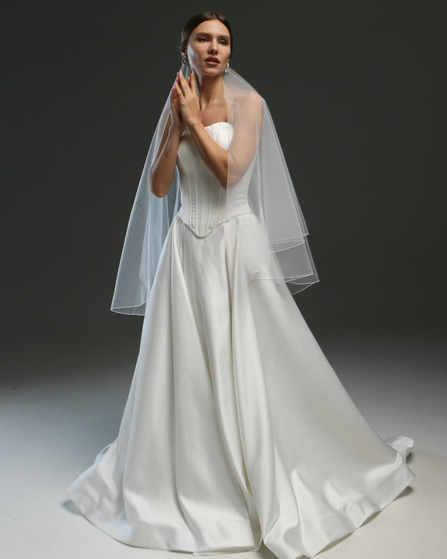 2-Layer Cathedral Wedding Veil – Classic Ivory Bridal Veil with Pencil Edge, Minimalist & Modern Design