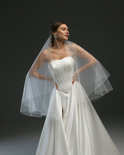 2-Layer Cathedral Wedding Veil – Classic Ivory Bridal Veil with Pencil Edge, Minimalist & Modern Design