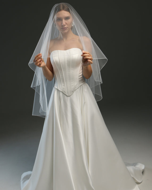 2-Layer Cathedral Wedding Veil – Classic Ivory Bridal Veil with Pencil Edge, Minimalist & Modern Design