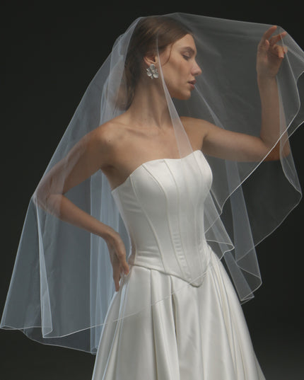 2-Layer Cathedral Wedding Veil – Classic Ivory Bridal Veil with Pencil Edge, Minimalist & Modern Design