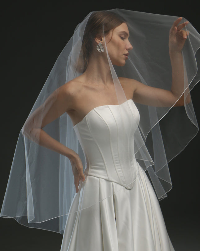 2-Layer Cathedral Wedding Veil – Classic Ivory Bridal Veil with Pencil Edge, Minimalist & Modern Design