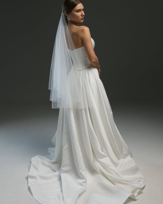 2-Layer Cathedral Wedding Veil – Classic Ivory Bridal Veil with Pencil Edge, Minimalist & Modern Design