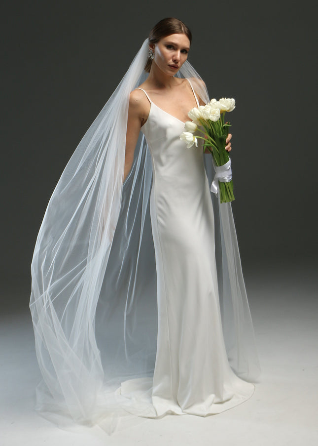 Cathedral Veil – One Layer Ivory Soft Tulle Cut Edge Veil