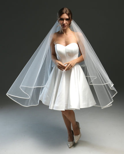 Two-Layer Wedding Veil with Satin Edge – Cathedral or Chapel Length in Ivory or White