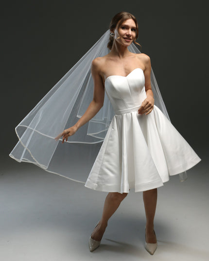 Two-Layer Wedding Veil with Satin Edge – Cathedral or Chapel Length in Ivory or White