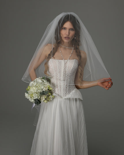 Two Tier Wedding Veil with Pencil Edge, Full Bridal Veil at Comb, Soft Tulle Classic Romantic Veil