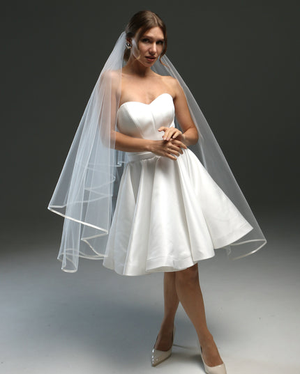 Two-Layer Wedding Veil with Satin Edge – Cathedral or Chapel Length in Ivory or White