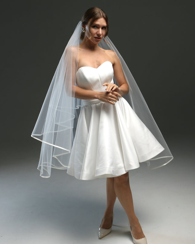 Two-Layer Wedding Veil with Satin Edge – Cathedral or Chapel Length in Ivory or White