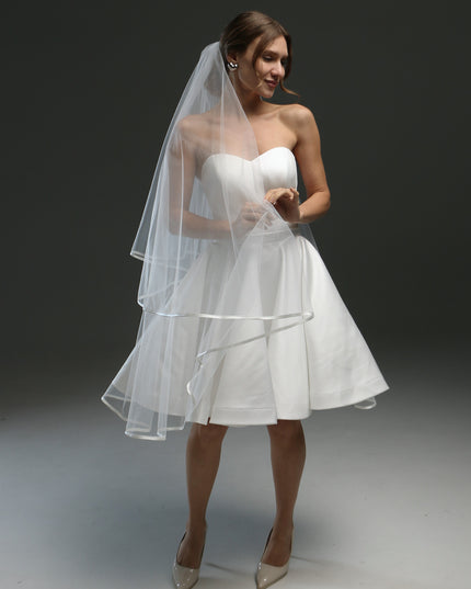 Two-Layer Wedding Veil with Satin Edge – Cathedral or Chapel Length in Ivory or White