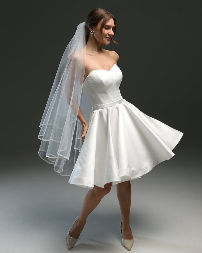 Two-Layer Wedding Veil with Satin Edge – Cathedral or Chapel Length in Ivory or White