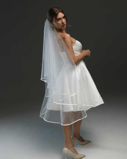 Two-Layer Wedding Veil with Satin Edge – Cathedral or Chapel Length in Ivory or White