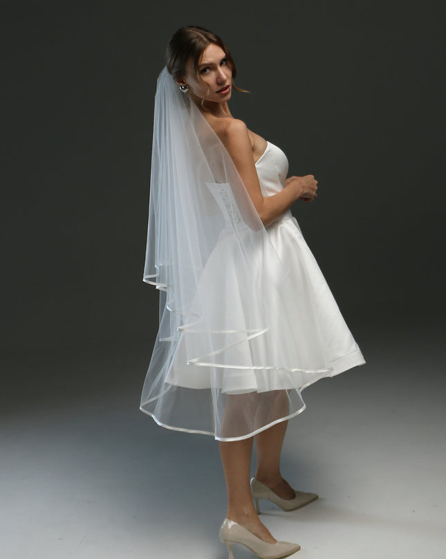 Two-Layer Wedding Veil with Satin Edge – Cathedral or Chapel Length in Ivory or White