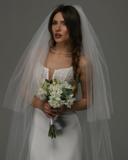 Two Tier Wedding Veil with Raw Edge, Full Soft Tulle Bridal Veil at Comb, Modern Classic Veil