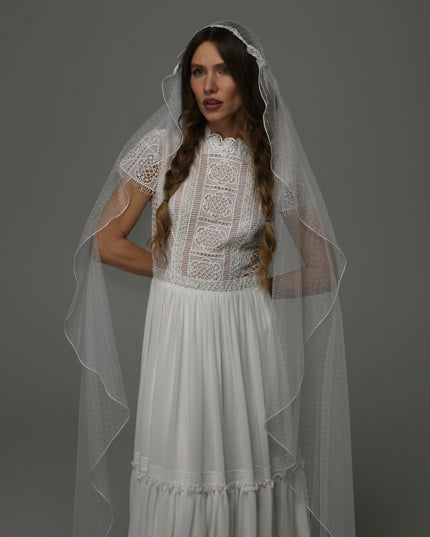 Juliet Cap Wedding Veil with Lace and Dotted Tulle, Vintage Romantic Bridal Veil