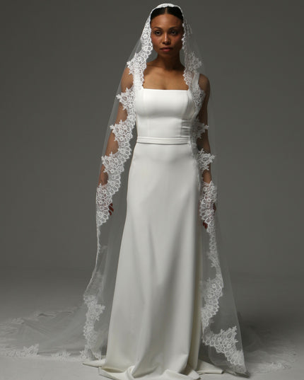 Lace Boho Cathedral Veil: One Tier Mantilla, Ivory Tulle