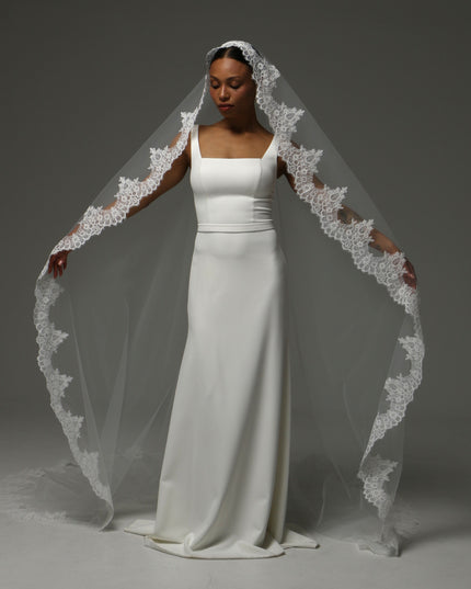 Lace Boho Cathedral Veil: One Tier Mantilla, Ivory Tulle